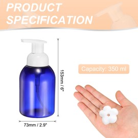 uxcell 2PCS Round Empty Foam Pump Bottle, 350ml Travel Foam Soap Dispenser Empty Refillable Plastic Pump Bottle for Lash Shampoo, Hand Soap, Facial Lotion(6" Blue)