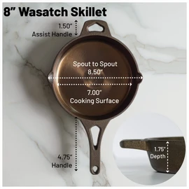 Backcountry Iron 8 Inch Smooth Wasatch Pre-Seasoned Round Cast Iron Skillet