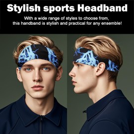 9 Pack Sports Headband for Men Sweat Headband Running Headband Workout Headband Wide Sweatband Mens Stretchy Headband for Running Cycling Football Basketball Yoga Workout (Cool Style)