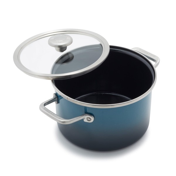 Merten & Storck European Crafted Steel Core Enameled Cookware, 3.9QT Stock Pot with Lid, Induction, PFAS & PTFE Free, Dishwasher Safe, Oven & Broiler Safe, Aegean Teal