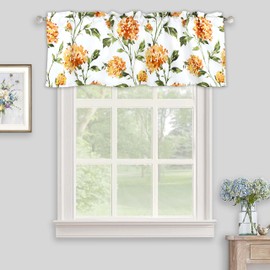 Inselnwald Watercolor Flowers Valances for Windows Thanksgiving Fall Kitchen Valances, Hydrangea Floral Window Treatment for Living Room Bathroom Short Topper Curtains Rod Pocket 52" x 18", Orange