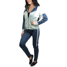 ToBeInStyle Women's Velour Tracksuit Zip-Up Hooded Jacket and Matching Pants, Moisture-wicking Neoprene - Turbo Green, Small