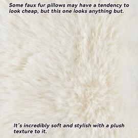 AmHoo Pack of 2 Throw Pillow Covers 3D Dense Faux Rabbit Fur Cozy Super Soft Fuzzy Set Case Cushion for Couch Sofa Bedroom 16 x 16-Inch Cream White