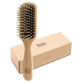 TEK - Medium Rectangular Ash Wood Brush with Short Tooth Handmade in Italy, for Fine or Straight Hair - 22 x 5.5 cm