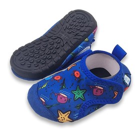 Dotty Fish Barfuß-Schwimmschuhe für Babys und Kinder – rutschfeste Wasserschuhe – schnelltrocknend mit Gummisohle, leicht und flexibel Aquaschuhe, Verstellbarer Verschluss – Meerestiere - 22-23 EU