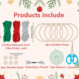 ACRNIGHEET 6 PCS Christmas Tree Macrame Kit for Adults Beginners DIY Christmas Tree Boho Wall Hanging Decor with Instruction Handmade Xmas Crafts Home Ornaments Kit for Holiday
