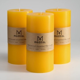 MOZEAL 3" x 6" Hand-Poured Unscented Candle,Dripless Pillar Candle Set of 3,Long Lasting Burning,Approx 120 Hours Burn Time,Rustic Country Style,for Wedding,Dinner,Christmas and Home Decor,Yellow