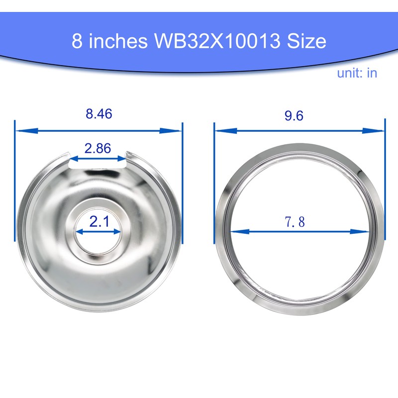 Electric Stove Chrome Drip Pans 1 Large 8'' WB32X10013 &