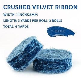 MAYREEL 1 Inch Blue Crushed Velvet Ribbon Frayed Edge Hand Torn for Bridal Bouquets Invitations Vow Books Gift Baskets Hair Bows 6 Yards