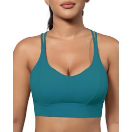 Grace Form Sports Bra for Women Strappy Medium Support Push Up Padded Sports Bra for Running Workout Bra Yoga Bra Peacock Blue