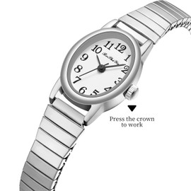 BOSHIYA Small Gold Watches for Women Easy Reader Analog Ladies Quartz Watches with Stainless Steel Expansion Band, Waterproof, Silver-Oval, Oval, Modern