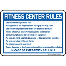 GIMIPATS"Metal Sign Fitness Center Rules"gym sign,business sign, indoor and outdoor metal aluminum "12 x 8", have been punched - easy to install.