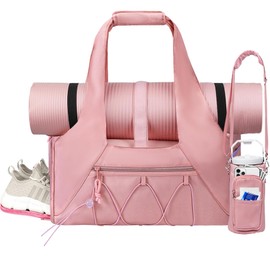 Stillithou Waterproof Lightweight Gym Bag with Water Bottle Holder, Multiple Pockets Gym Bag for Women Small with Shoe Compartment & Yoga Belt for Gym Yoga Weekender Sports, Pink