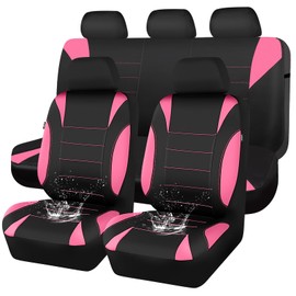 CAR PASS Waterproof Car Seat Covers Full Sets, Universal Fit Seat Covers for Cars, EVA Neoprene Seat Cover Set Full Sets, Interior Covers for Auto SUV,Vans,sedans, Trucks,(Black Pink)