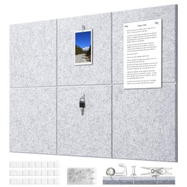 G Gamit Felt Wall Tiles Bulletin Board Large Cork Board Alternative 6 Pack 11.81”x11.81”x0.47” Felt Pin Board Tack Board with Safe Removable Adhesive Tabs for Home Office School 36x24 (Silver Grey)
