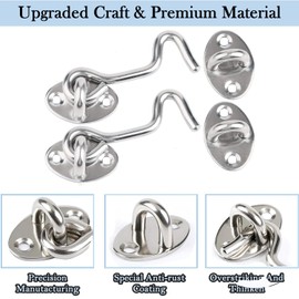 Litensh 2PCS Cabin Hook and Eye Latch Lock, Cabinet Latche Barn Door Hook Lock, Gate Door Hook and Eye Latch, Swivel Window Door Bedroom Bathroom Hook (14 Inch)