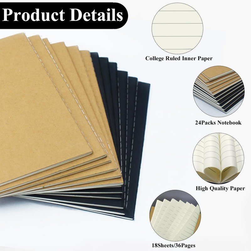 DWIYITTN 24 Pack Pocket Notebook, 9x13cm Handy Mini Notebook Lined