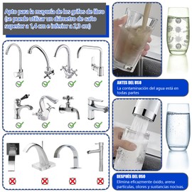 POGEPE Filtro de Agua para Llave, Filtración de Llave de Cocina de 360°, Filtro de Agua para Grifo con 14 Elementos Filtrantes, 2 Filtros y 2 Interfaz universal, Elimina el Fluoruro de Cloro