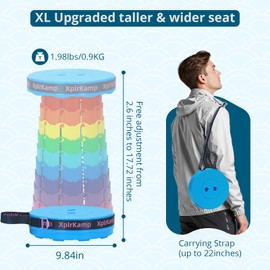 XplrKamp Retractable Folding Stool - Heavy Duty 400 lb Collapsible Portable Stool for Camping, Hiking, Fishing, Indoor/Outdoor with Non-Slip Base and Lightweight Design (Rainbow, 2-Pack)
