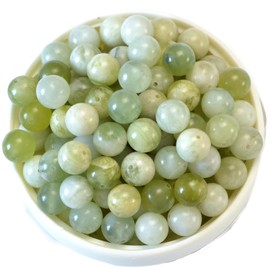 50Pcs Natural Milk Green Serpentine Stone Beads AKA Xiuyan Jade Smooth Polished Round Spacer Loose Beads for Jewelry Making - Bead Size 10mm