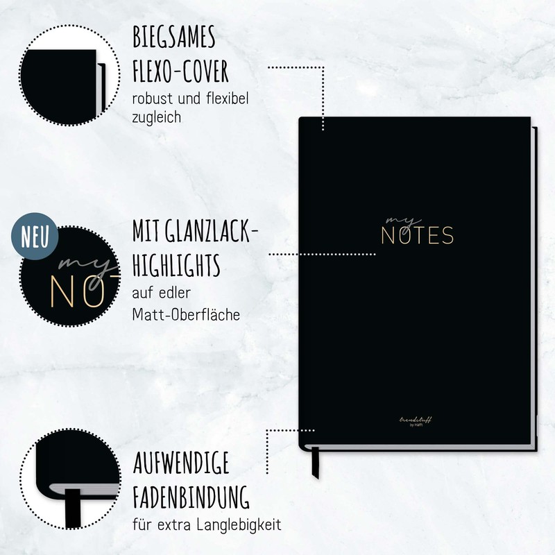 Trendstuff by Häfft Notebook A5 Lined [Black Edition Gold] 124