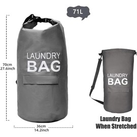 CosyLife Backpack Laundry Bag with Shoulder Straps and Pocket Durable Oxford Clothes Hamper Bag with Buckle Rollable Closure for College, Travel, Laundromat, Apartment (Light grey)