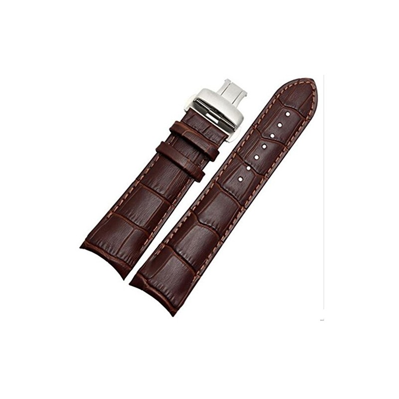 22mm 23mm 24mm Genuine Leather Curved End Watch Band Strap