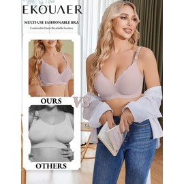 Ekouaer Nursing Bra Wavy Breastfeeding Bras for Women Seamless Maternity Support Wireless Pregnancy Sleep Bralette Pink L
