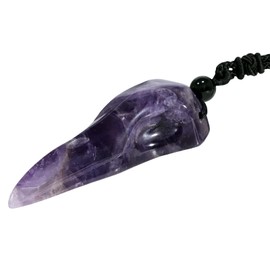 mookaitedecor Raven Skull Crystal Pendant Necklace, Gothic Carved Animal Bird Skeleton Stone Necklace Crow Skull Pendant with Adjustable Rope, Stone Gemstone amethyst stone gemstone