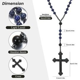 Lapis Lazuli Beads Rosary Necklace for Women, 8mm Lapis Lazuli and 10mm Obsidian Beads Rosarios Catolicos for Men (Lapis Lazuli)