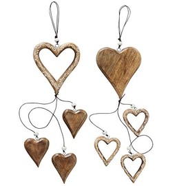 2 x Decorative Pendant Heart Mariella Mango Wood Colour Mix Length 64 cm Window Decoration Gift