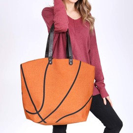 RIAH FASHION Sports Game Team Large Fabric Tote Bag - Basketball, Softball, Football, Baseball, Varsity Gym Shoulder Handbag (Basketball)