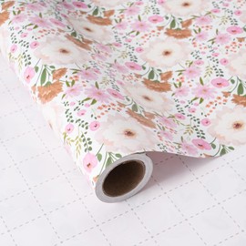 ZINTBIAL Floral Wrapping Paper Roll - White Peonies and Pink Daisies Design, 17 Inches x 16.5 Feet, Gift Wrap for Wedding, Bridal Shower, Birthday, Mother's Day, Cut Lines on Back