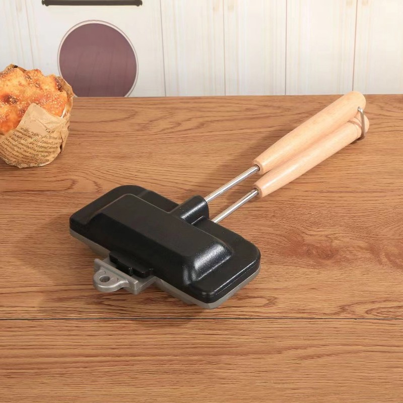 Double Sided Baking Pan Aluminium Alloy Frying Pan Wooden Handles