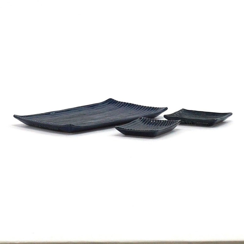 Minoru Pottery Lightweight Shogi Pottery & Small Plate Set, Indigo