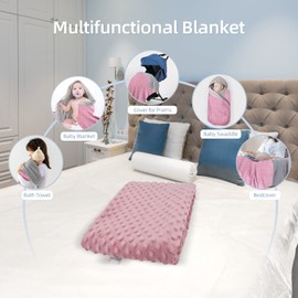 Minky Dot Baby Blanket for Girls Pink Gray Bed Throws Double Side Dotted Backing 30" x 40" Baby Minky Blanket Fleece Plush Baby Blanket Super Soft Double Layer Minky Baby Blanket