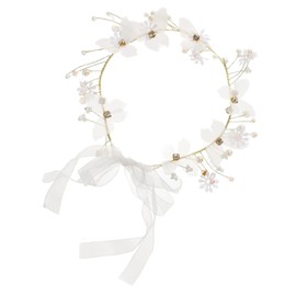 SAFIGLE Flower Girl Headpiece Lightweight Pearl Hair Band with Flower Butterflies for Birthday Wedding Hair Accessory Girl Headband for Photoshoot