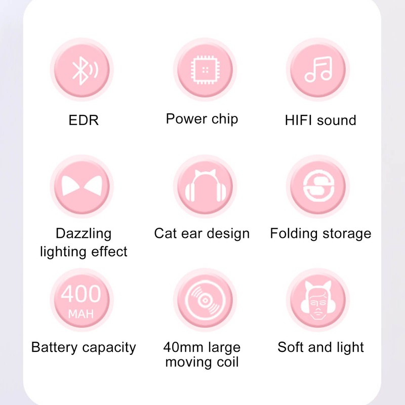 LXB39C Kids Headphone Bluetooth 5.0 Foldable Wireless Glowing Music Cat