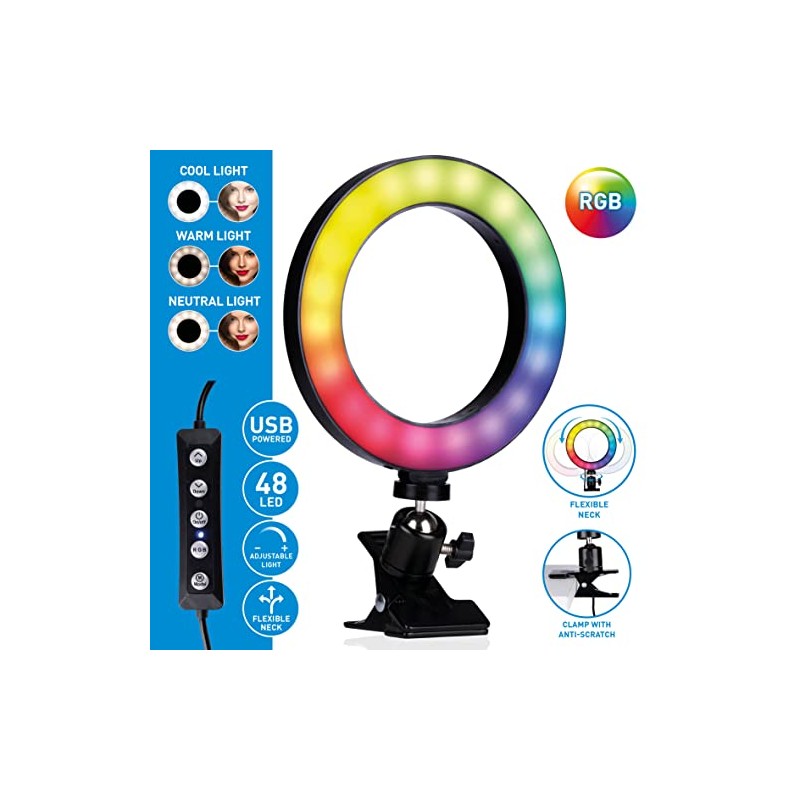 GRUNDIG Anillo de luz con Clip Selfie Light RGB y