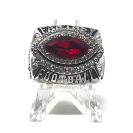 Fantasy Football Championship Trophy Ring | No Year | Football Shaped Many Colors with Clear Display Stand | Size 9-15 (11, Red)