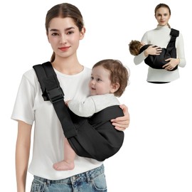 MISSWISDOM Baby Sling Carrier, Toddler Carrier Sling with Double Safety Buckle and Adjustable Shoulder Strap(7-30lbs), Baby Carriers One Size Fits All, Black