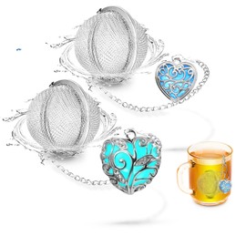NSTaygate 2pcs Tea Infuser Tea Strainers for Loose Tea Luminous Heart Pendant Loose Leaf Tea Steeper Tea Ball Handmade Fluorescent Stone Tea Diffusers for Loose Tea Tea Sets for Women