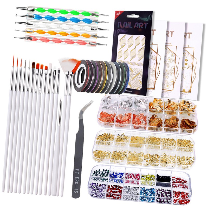 Nail Art Kit Professional Brush Decoration Thread Stamping Sticker Nail