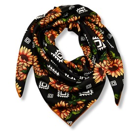 Wild Rag Silk Scarf 36'', Western Cowboy Bandana Square Silky Wild Rags,Black Sun Flower Aztec Tribal Scarves for Men & Women