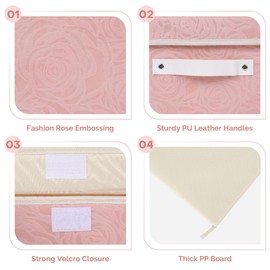 Lucky Monet Cute Storage Bin Boxes with Lids Washable Decorative Storage Boxes Pink Lidded Storage Baskets Collapsible Fabric Box Cubes with PU Leather Handles for Shelf Closet, 1 Pack Pink, Small