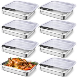 Suttmin 8 Pack Hotel Pan 1/2 Size Steam Table Pan with PP Plastic Lid Restaurant Pans Catering Pans Stainless Steel Food Prep Pan Restaurant Anti Clogging Steamer for Party Hotel Buffet (2.6'' Deep)