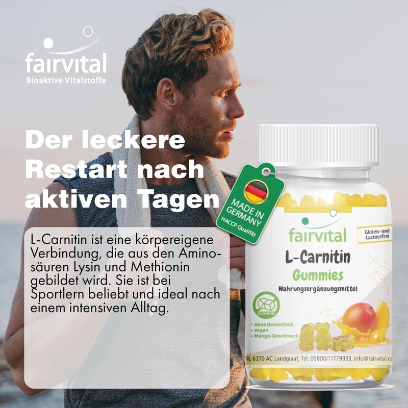fairvital L-Carnitine Gummies, Pack of 60, 1000 mg per Daily