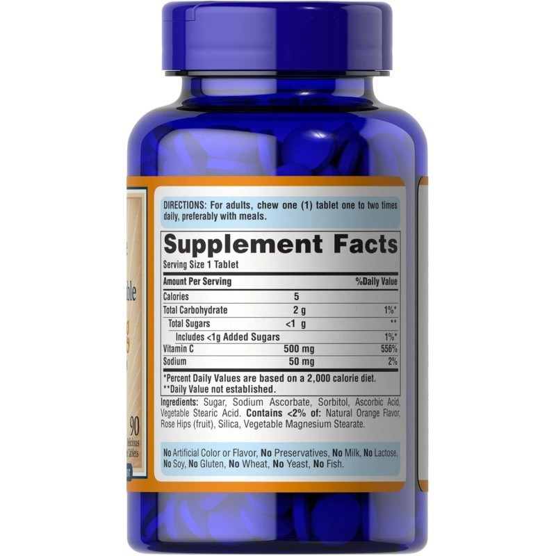Puritan's Pride Chewable Vitamin C-500 Mg with Rose Hips, 90