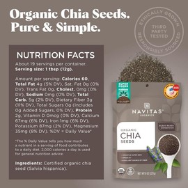 Navitas Organics Chia Seeds, 8 oz. Bag, 19 Servings - Organic, Non-GMO, Gluten-Free Fiber Protein