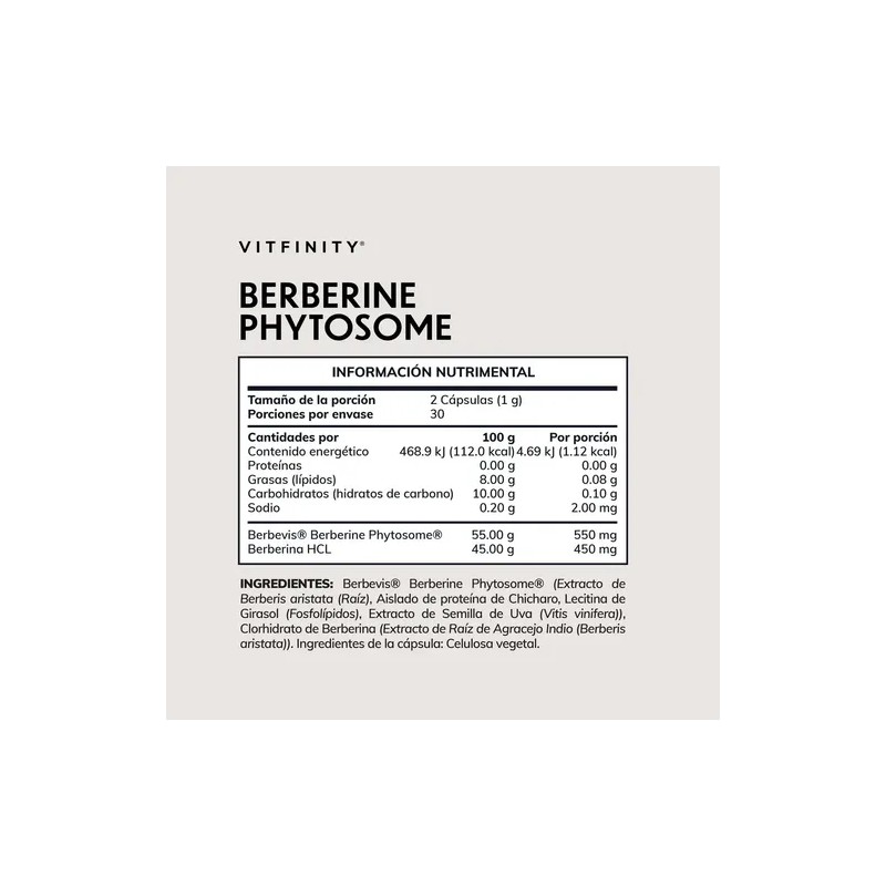 Berberina Liposomal Vitfinity 1000mg con Berbevis y HCL, 60 DRCaps